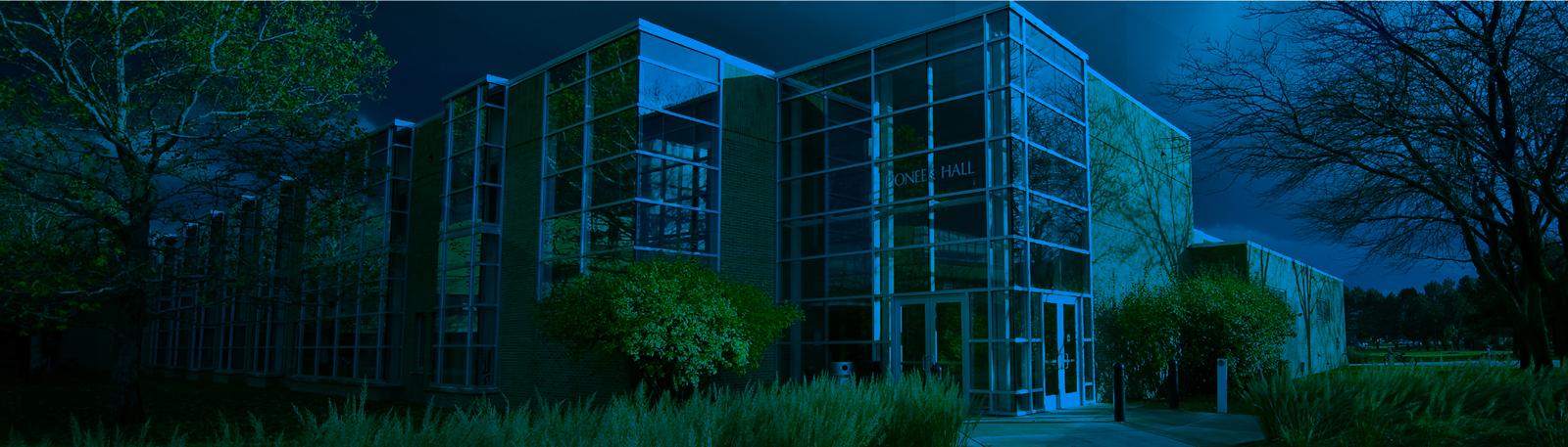 Campus building with blue overlay