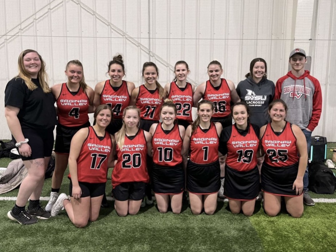 SVSU Lacrosse club in fieldhouse