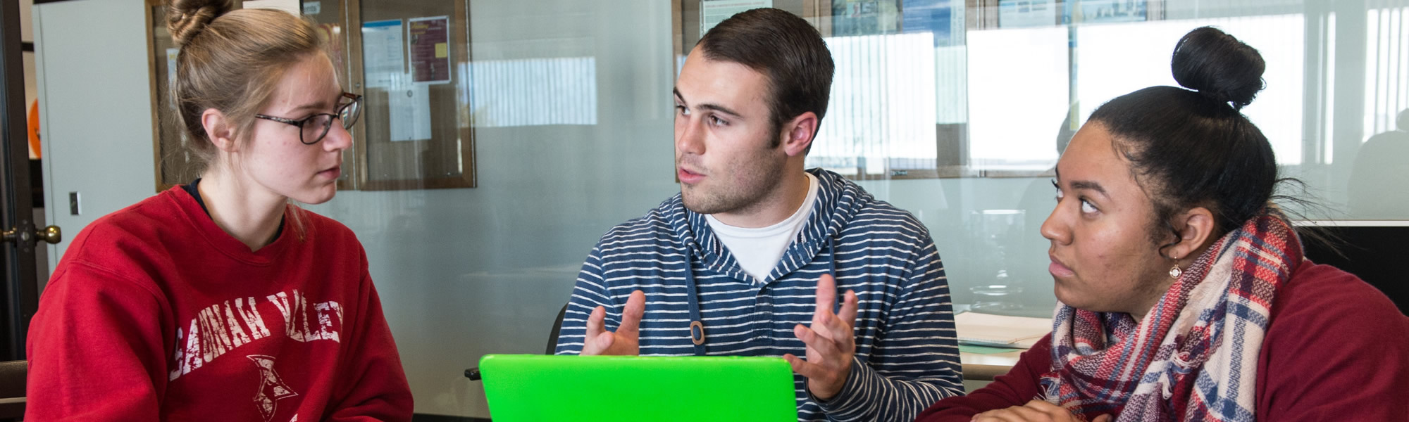 Three students discussing career options