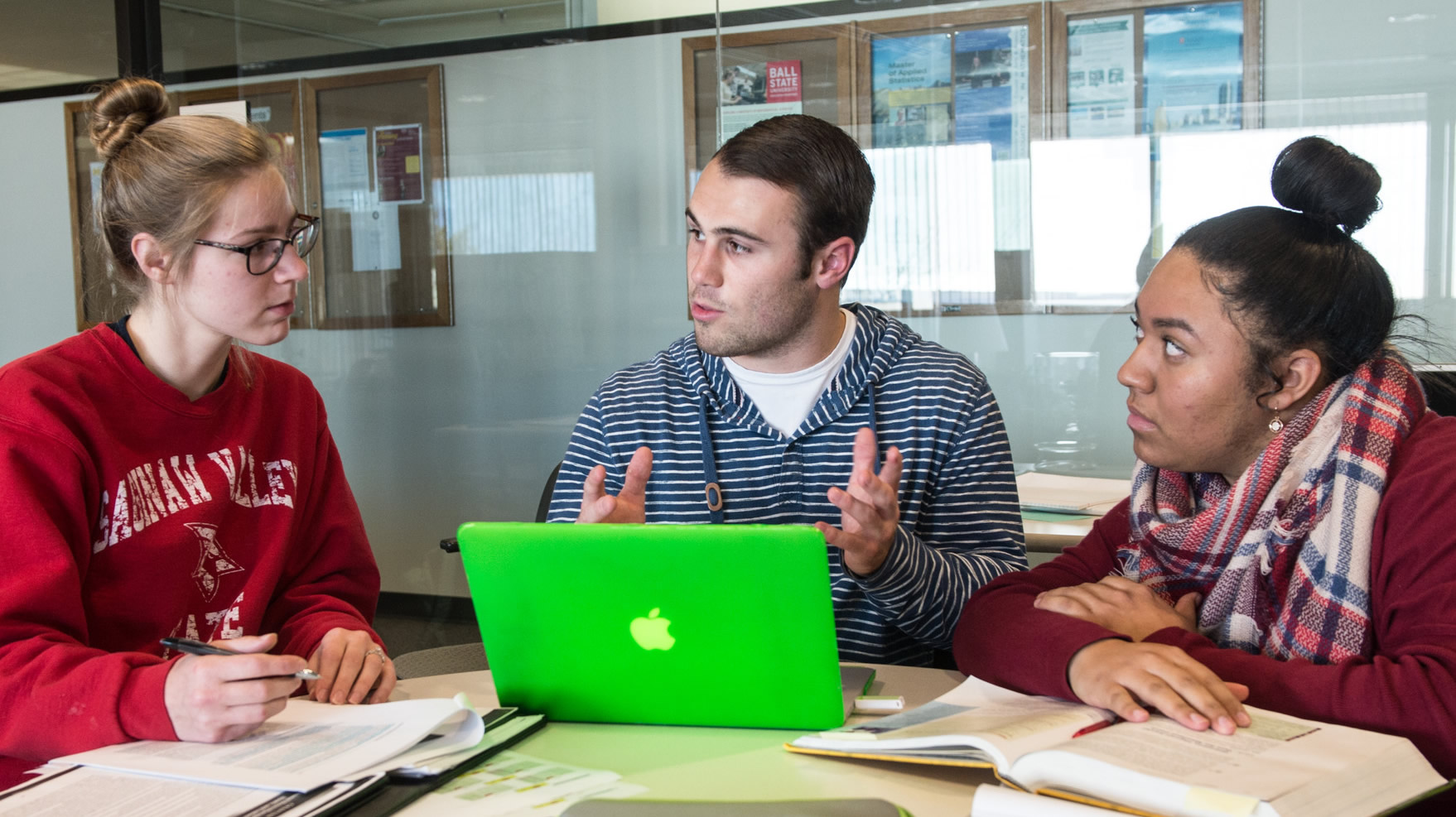 Three students discussing career options