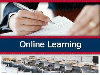 An individual writes a grant proposal at a desk. A ribbon that says 