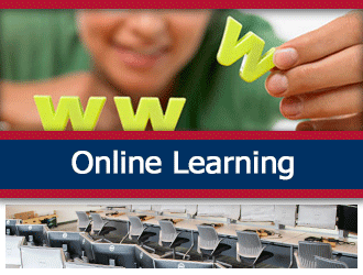 A student places the letters W, W, W, on a table. A ribbon that says 