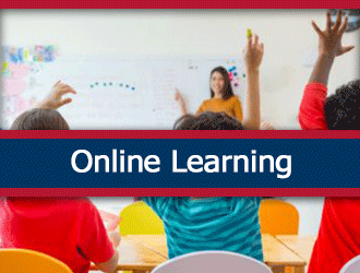 A classroom where the children are raising their hands. A ribbon that says 