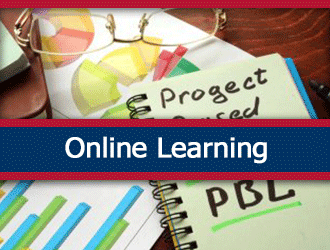 A teachers project based learning notebook next to their lesson plan and glasses. A ribbon that says 