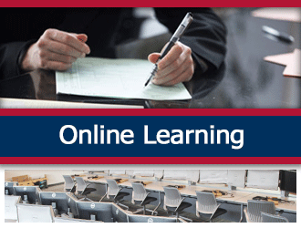 An individual writes a grant proposal at a desk. A ribbon that says 