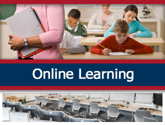 Students taking exams and tests individually. A ribbon that says 