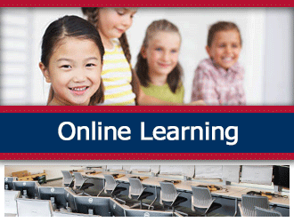 Four younger students smiling for the camera. A ribbon that says 