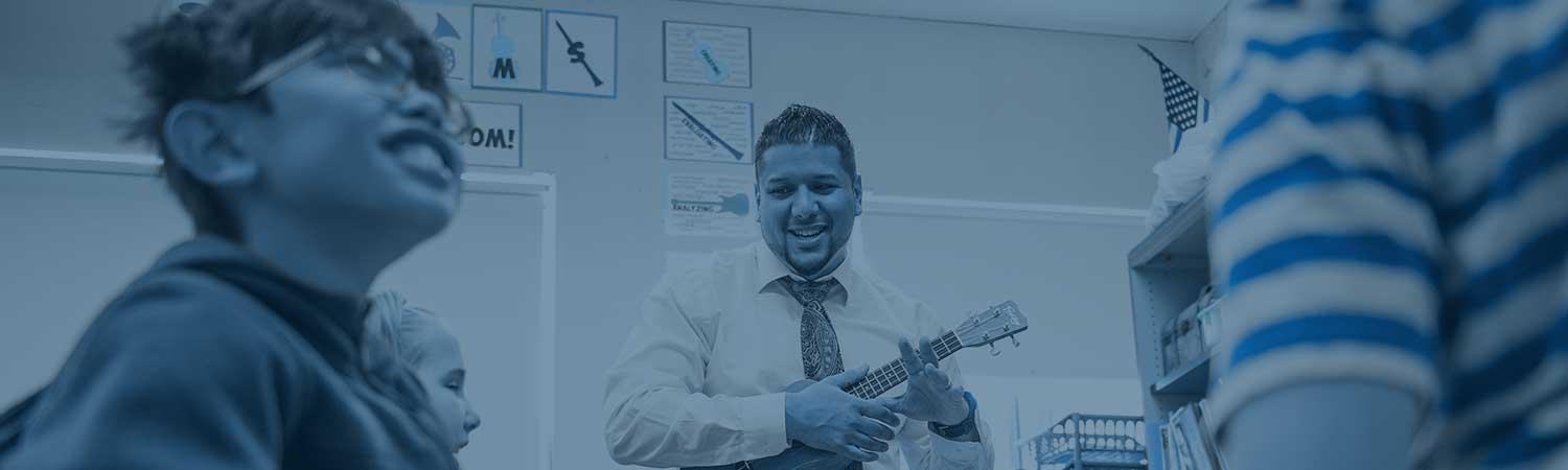 Student teacher teaching a music class