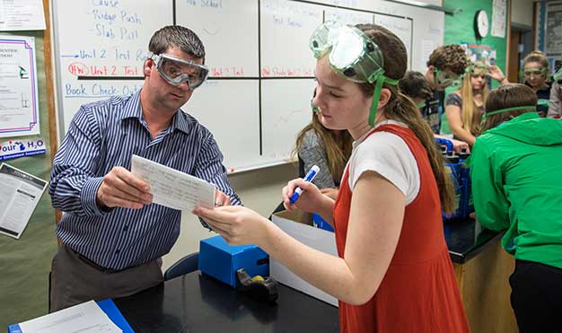 Mr. Craig Coopersmith teaches a sixth grade science class.