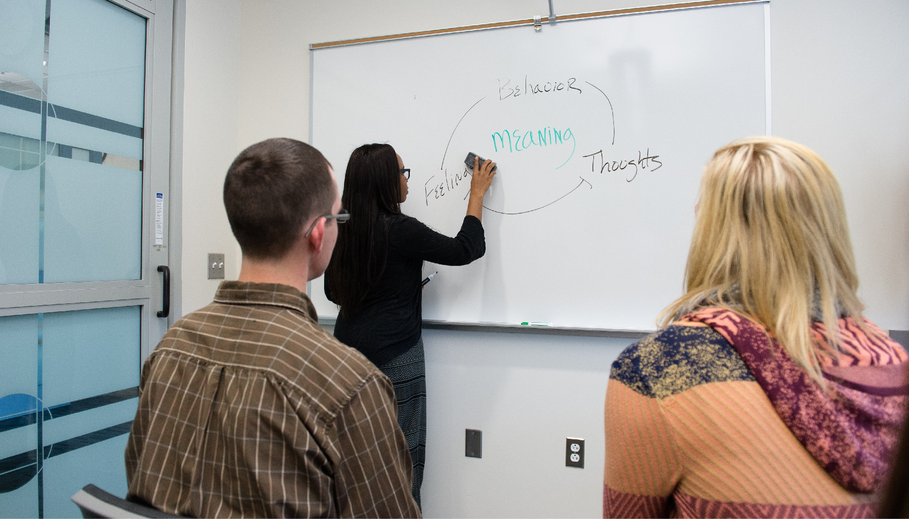 A professor talking to 2 students