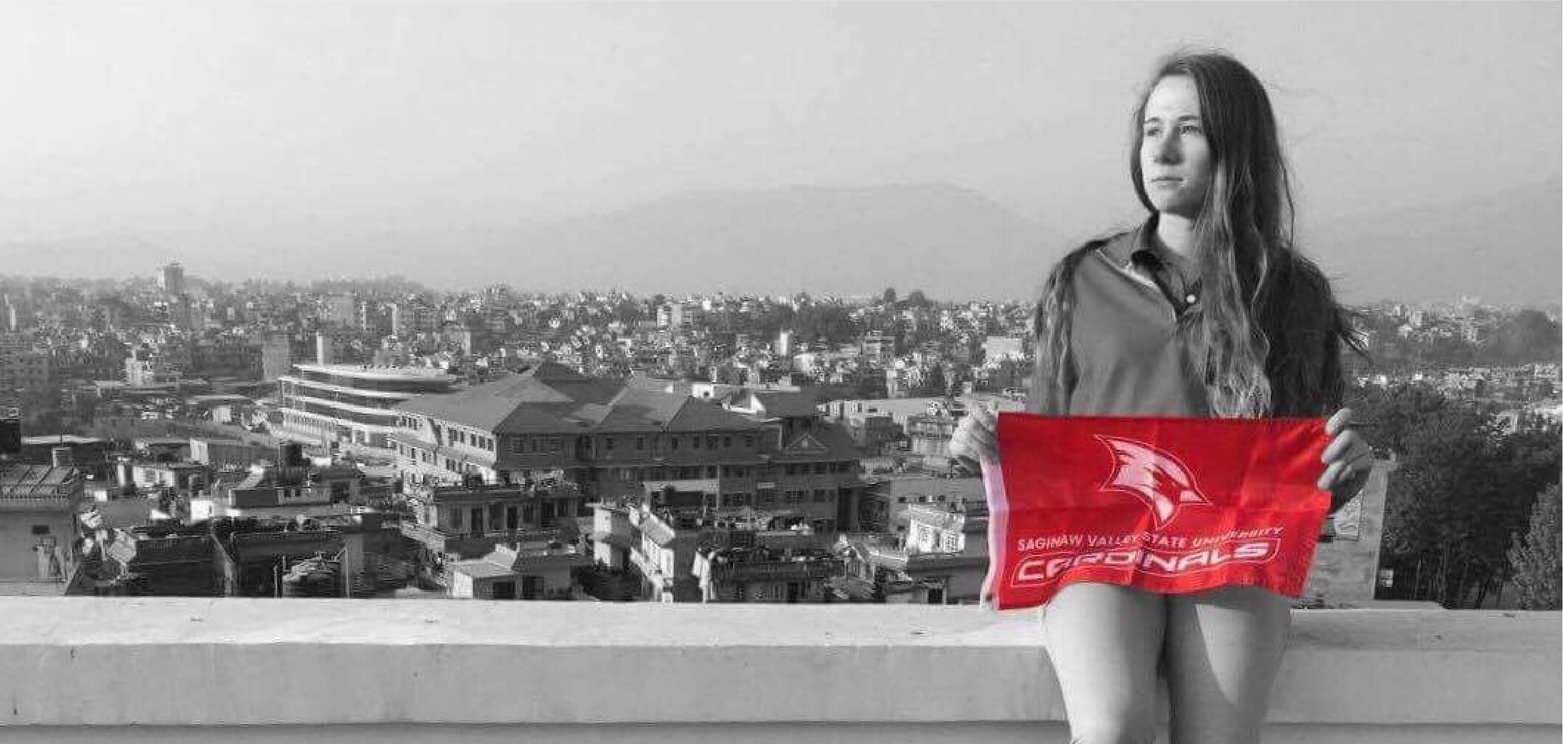 A person holding a flag