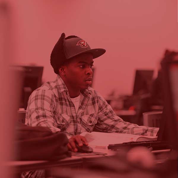 student working at computer