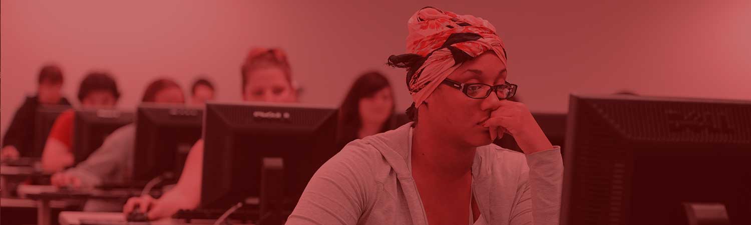 Students working on computers in class