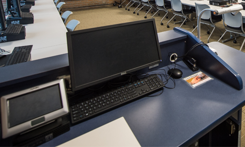 Podium for instructors in a computer lab.