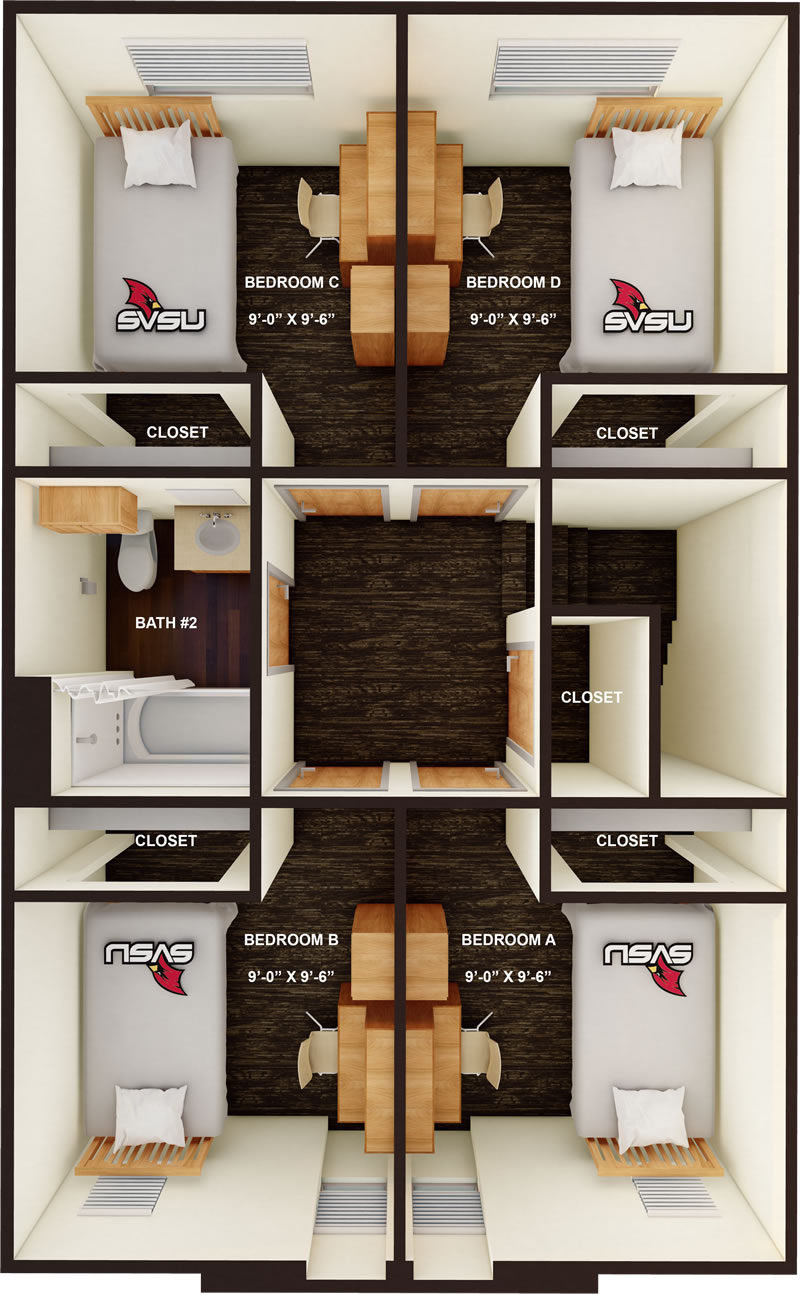 Pine Grove Townhome Style 3D Floor Plan second floor in color