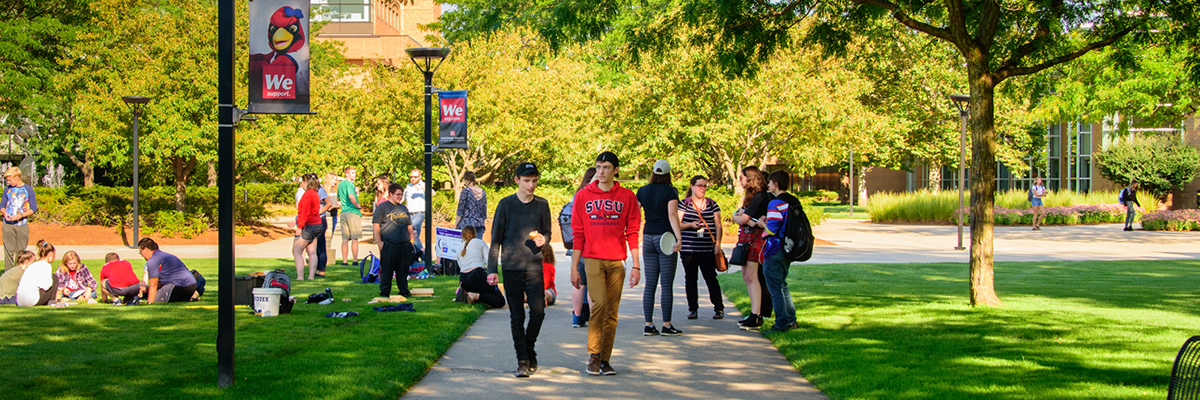 Students walking across campus