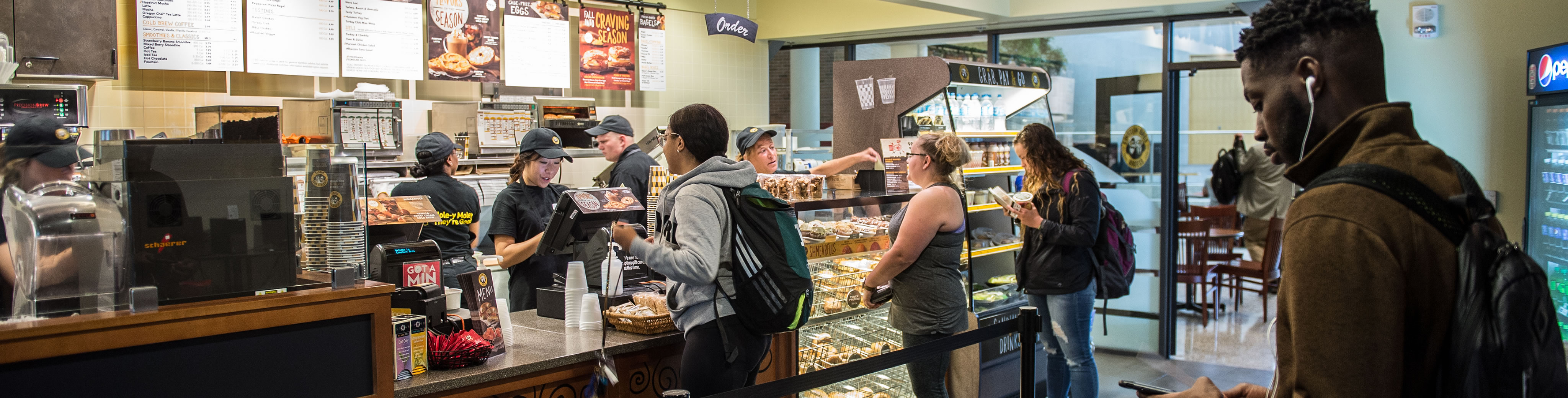 Students in line for food and drinks