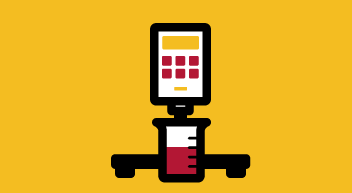 Icon of a machine dispensing fluid into a beaker 