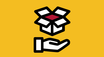 Icon of a box floating over a hand