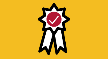 Icon of a ribbon with a check mark on it