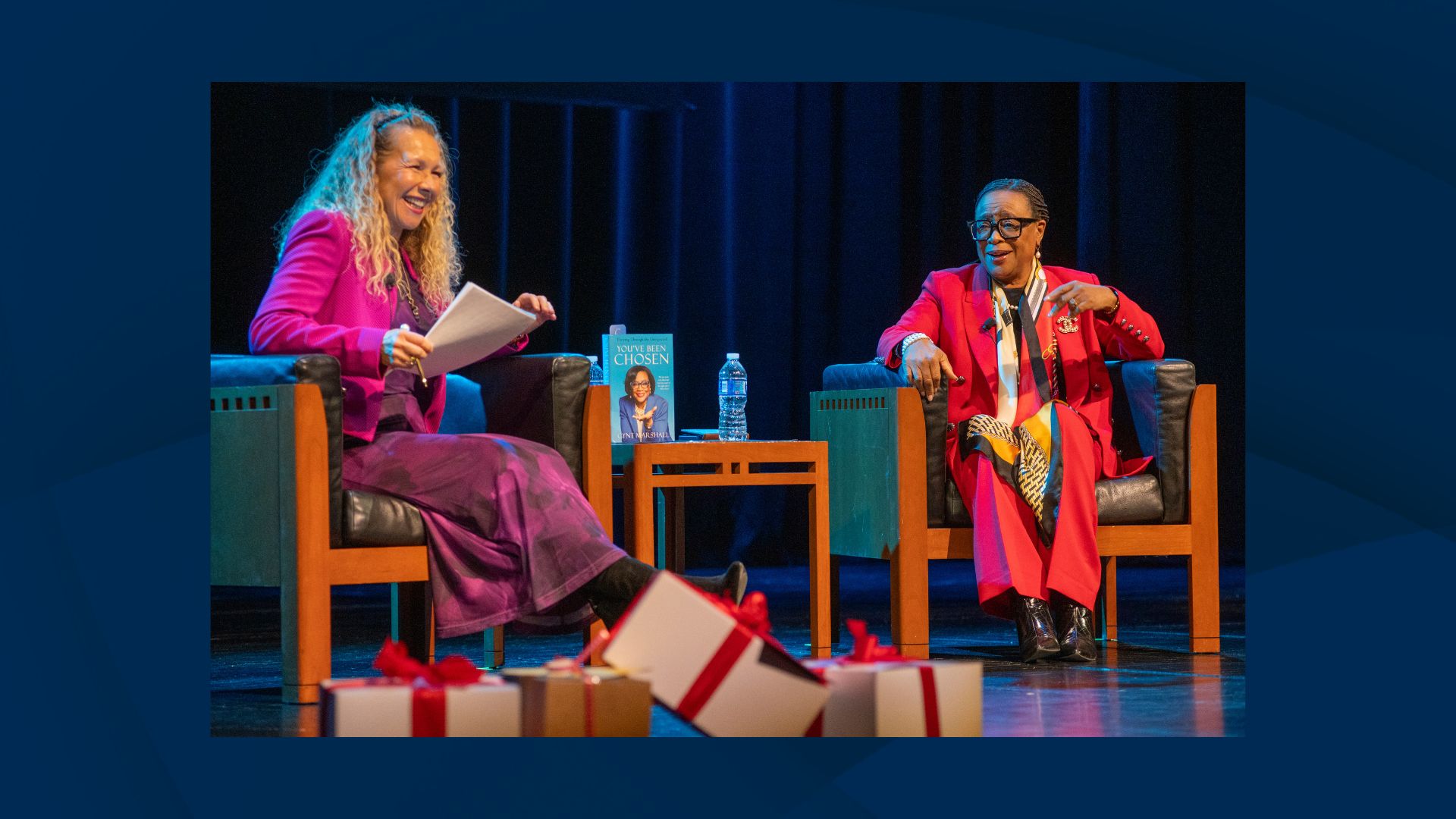 Cynt Marshall speaking on stage