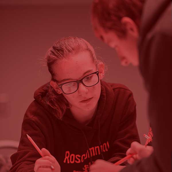 Students working on language exercises 