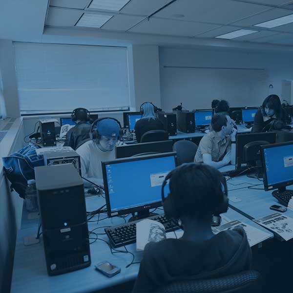 Students working on audio exercises in the audio lab