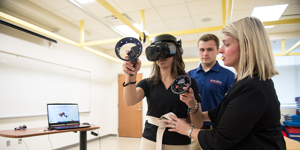A student learning in vr