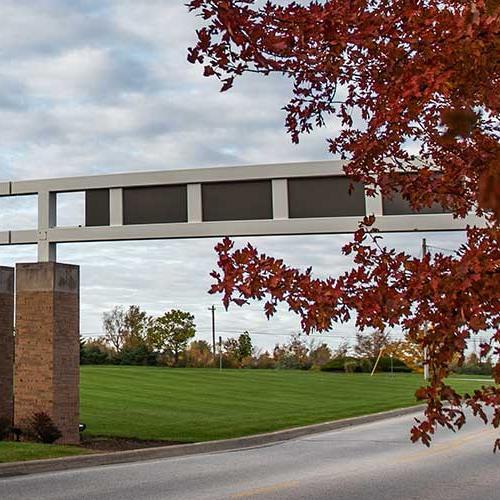 The front entrance in fall