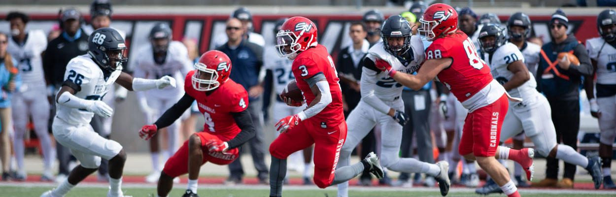 SVSU football players on the field during a game
