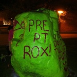 Pre Physical Therapy Rocks spray painted on rock