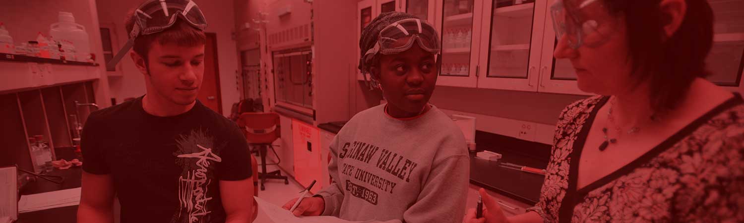 Students with a professor in lab