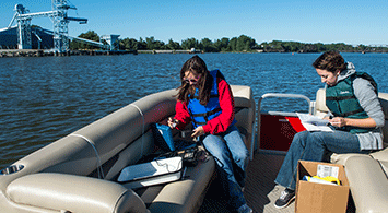 Two girls on the research boat.