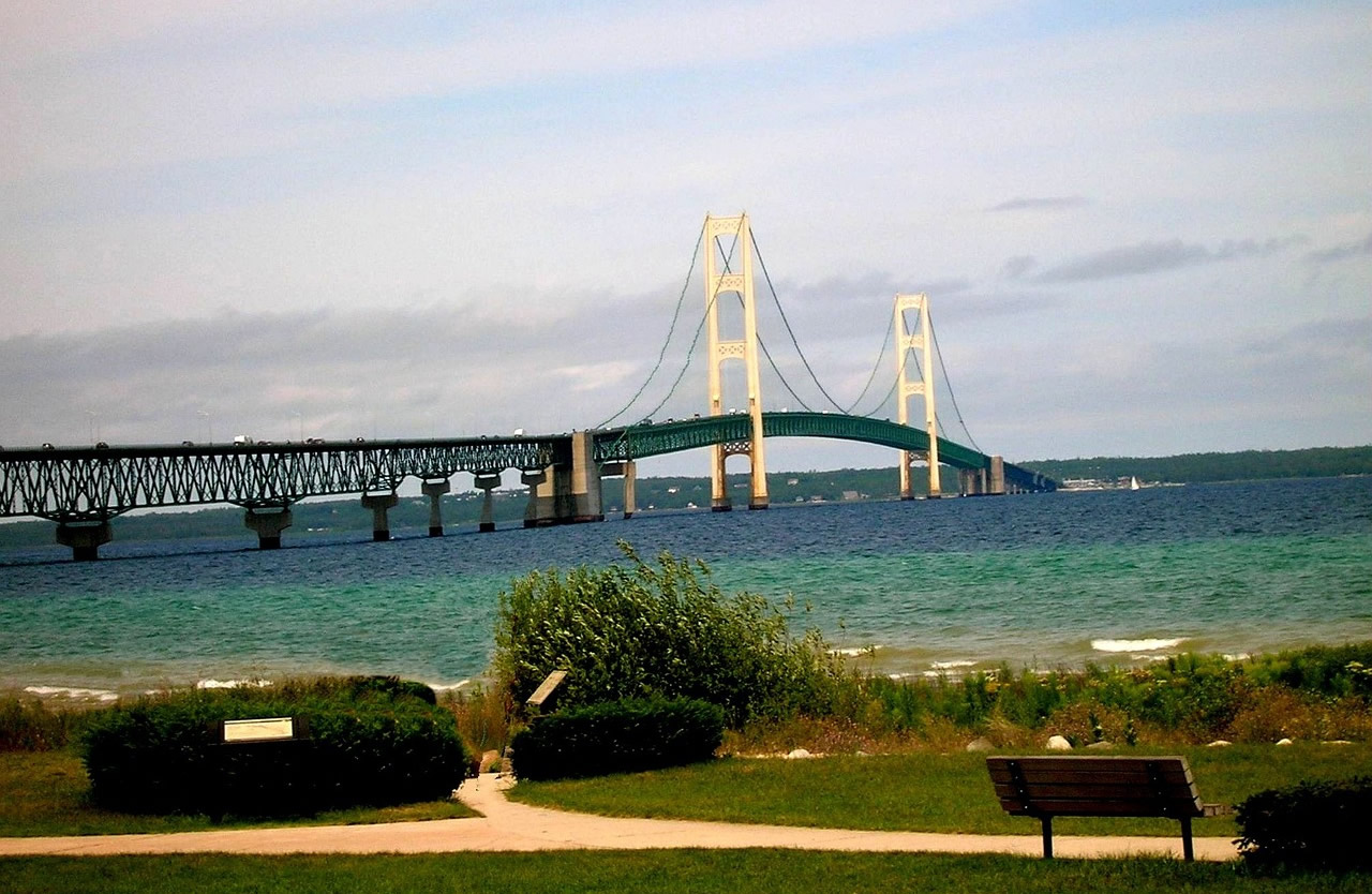 Mackinac Bridge with water