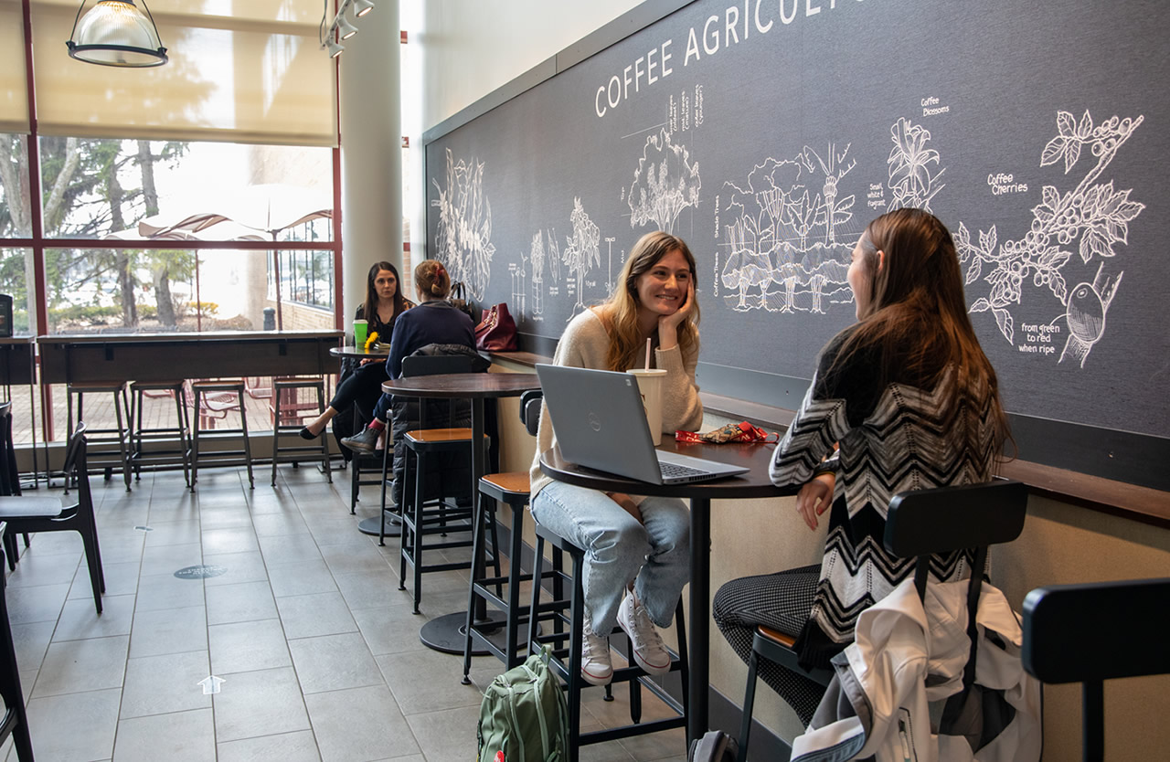 Students at starbucks, on campus