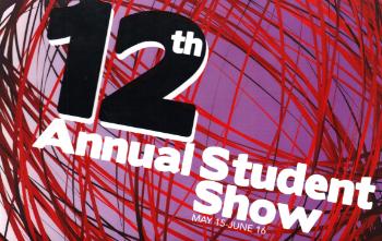 The image used to promote the exhibition through print materials. The background has a circular scribble, and the text is aligned at an angle.