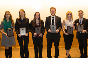 A photo of the winners and finalists is attached.  From left: SVSU students Natalie Currie, Melinda Dinninger, Megan Hillman, Austin Bauer, Jaeleen Davis, and Erik Breidinger.