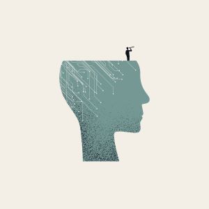 a man on a silhouette of a head